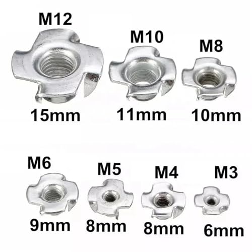 T-Nuts 50/100Pcs M3 M4 M5 M6 M8 M10 M12 Four Claws Nut Speaker T-nut Blind Pronged Insert Tee Nut Four-Point Impact Nuts for Wood, Rock Climbing Holds(M10 (100pcs)) - size: M10 (100pcs)