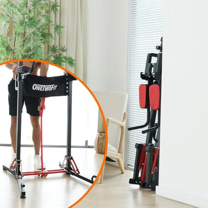 ONETWOFIT Foldable Power Tower Pull Up Bar Dip Station, Multi-Function Adjustable Height, Strength Training, 400LBS Capacity
