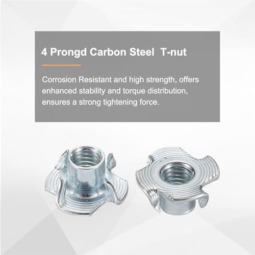 HARFINGTON M8x10mm T-Nuts 4 Pronged Tee Nut 0.83" x 0.39" Fully Thread Carbon Steel Inserts for Wood, Rock Climbing Holds, Cabinetry, Furniture 50pcs - size: M8x10mm