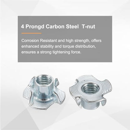 HARFINGTON M8x10mm T-Nuts 4 Pronged Tee Nut 0.83" x 0.39" Fully Thread Carbon Steel Inserts for Wood, Rock Climbing Holds, Cabinetry, Furniture 100pcs - size: M8x10mm, 21mm