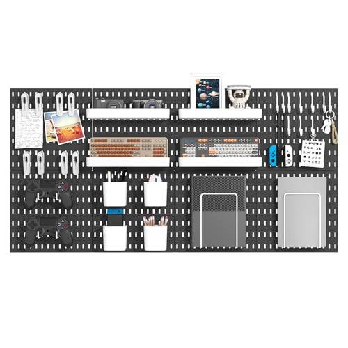 MULSAME Pegboard Combination Kit, Wall Mounted Storage Set with 8 Pegboards & 32 Accessories Hanging, Black Peg Boards Organizer for Walls Display, Crafts Organization, Kitchen Organizer, 22" x 44" - color: Black