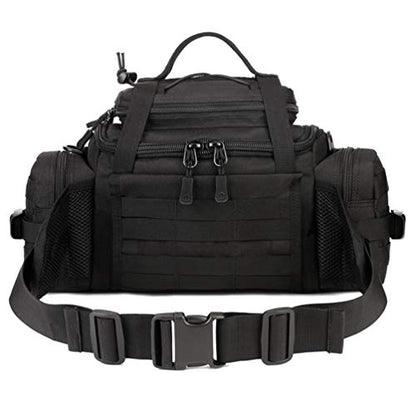 Tactical Assault Gear Sling Pack Hiking Duffle Fanny Packs MOLLE Compact Utility Military Waist Range Bag Heavy Duty EDC Camera Shoulder Backpack (Black) - color: Black