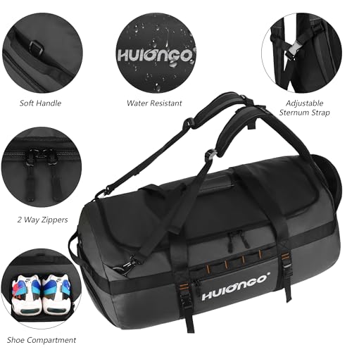 Hulongo Waterproof Duffel Bag Backpack for Men, Black, 90L | Large, Mens Duffel Backpack Bags, Traveling, Heavy Duty - color: Black, size: 90L