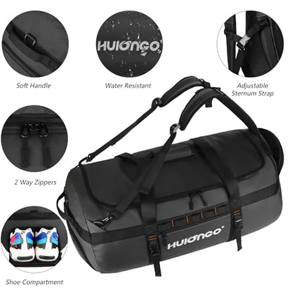 Hulongo Waterproof Duffel Bag Backpack for Men, Black, 90L | Large, Mens Duffel Backpack Bags, Traveling, Heavy Duty - color: Black, size: 90L