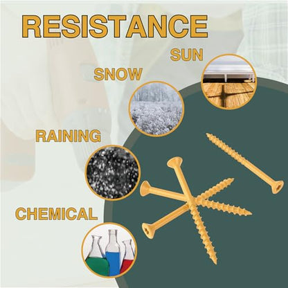 T.K.Excellent Deck Screws 2-1/2 Inch Wood Screws #9 x 2-1/2, 395 Pcs, Rust Resistant Tan Exterior Structural Screws, Torx Drive Screws, Two T25 Bits, Brilliant Yellow Ruspert Coating Rust Proof - size: #9×2-1/2