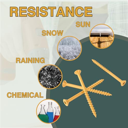 T.K.Excellent Deck Screws 3 Inch Wood Screws #10 x 3, 315 Pcs, Rust Resistant Structural Screws Tan Exterior Fence Screws Torx Drive Screw, Two T25 Bits, Brilliant Yellow Ruspert Coating Rust Proof - size: #10×3