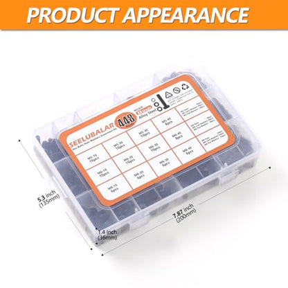 448 PCS Metric M5 M6 M8 Heavy Duty Hex Cap Bolts and Nuts Flat & Lock Washers Assortment Kit, 8.8 Grade Alloy Steel Black Metric Fully Thread Hexagon Allen Machine Bolt, 12 Most Common Sizes - style: Hex Head Cap - Kits