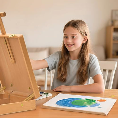Tabletop Art Easel for Painting, Wooden Sketchbox, Portable Desktop Easel | Portable Art Easel for Beginners Professionals, Adjustable Height, Storage Compartments, Gift for Student Artist Beginner - style: Sketchbox
