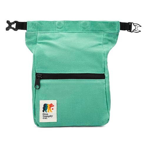 Kulshan Bouldering Bucket, Large Size Chalk Bag for Rock Climbing, Chalk Pot with Magnetic Roll Down Closure, Brush Loop, Zippered Pockets for Climbers - color: Turquoise