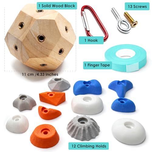 Handcrafted Solid Wood Climbing Boulder Block – Finger Strength Trainer with Custom Routes, Portable Grip Training & Stress Relief Toy, Includes Climbing Keychain & Finger Tape Gift