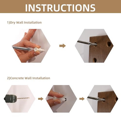 Brown Wood Pegboard Modular Set of 2 | Includes wall hooks & shelf, for home/office/bathroom storage - color: Brown