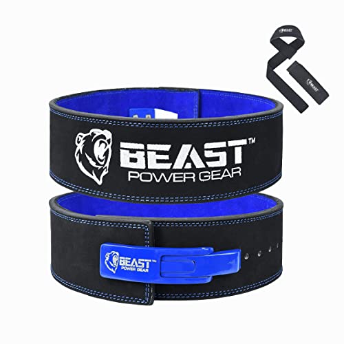 Beast Power Gear Weight Lifting Belt Lever Buckle 10MM 13MM Thick & 4 Inches Free Strap Weightlifting, Powerlifting, Deadlifts, Squats Men Women - color: Black/Blue, size: XXXX-Large