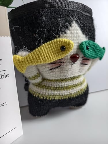 Handmade Crochet Rock Climbing Chalk Bag, Fun Plush Animal Chalk Pouch with Drawstring, Adjustable Waist Belt for Indoor Outdoor Bouldering Sport Climbing - style: Cat