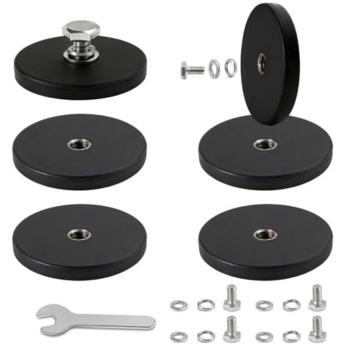 DIYMAG Rubber Coated Mounting Magnets 1/4in 30lbs 6pcs | Anti-Scratch Strong Cover, Sturdy Magnet Base, Magnetic Holding Power, for Camera, Light Bar, Mirror, License Plate - size: 1/4in Female-30LB-1.69in