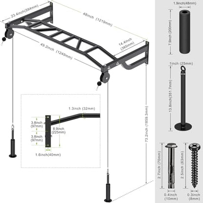 SELEWARE 48'' Heavy Duty Wall Mount Pull Up Bar with Cable Pulley System | Multi-function Chin up Bar with Cable Pulleys LAT Pulldown Attachments Heavy Bag Hanger for Home/Garage Gym Strength Training - color: C. Black Pull Up Bar with Cable Pulley System