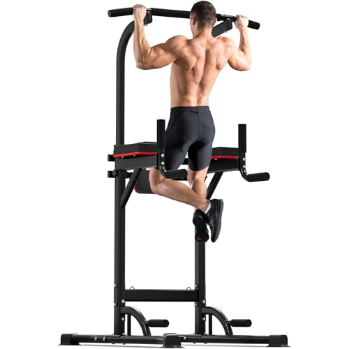 Outdoor Basic Power Tower, Pull Up Bar and Dip Station for Home Gym, 1400LBS Weight Capacity, Adjustable Height, Heavy Duty Steel Frame for Calisthenics, Strength Training Fitness Equipment - color: Power Tower Pro