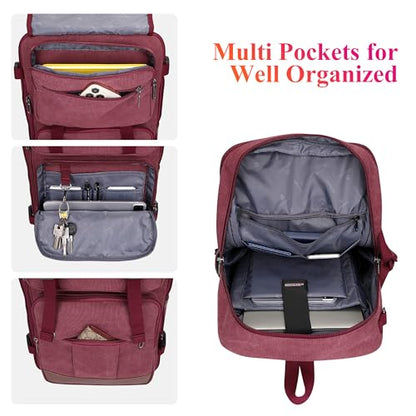 WITZMAN Canvas Travel Backpack for Men Large Laptop Backpack Fits 16 Inch | Expandable 32L to 42L, Carry-on Airline Approved Convertible Shoulder Rucksack, For Vacation, Overnight Trip, A6617 Red - color: Red