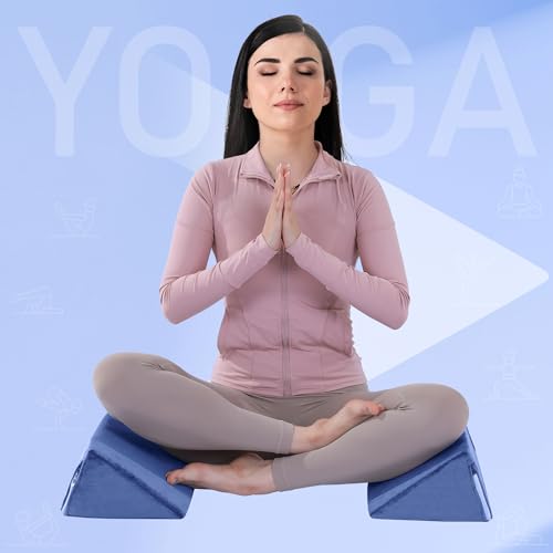 BALAPET 2 Pcs Small Wedge Pillow for Sleeping，Premium Foam Bed Pillow for Side Sleeping,Triangle Wedge Pillow for Leg Elevation,Yoga,Reduce Back Pain(Blue - color: Blue