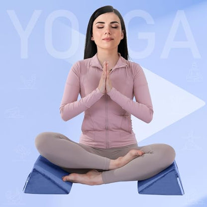 BALAPET 2 Pcs Small Wedge Pillow for Sleeping，Premium Foam Bed Pillow for Side Sleeping,Triangle Wedge Pillow for Leg Elevation,Yoga,Reduce Back Pain(Blue - color: Blue