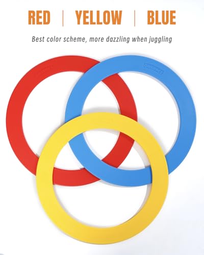 Juggling Rings Set of 3，Learn to Juggle with Juggling Rings for Beginners & Professionals，9.5" Diametert (Blue/Red/Yellow)
