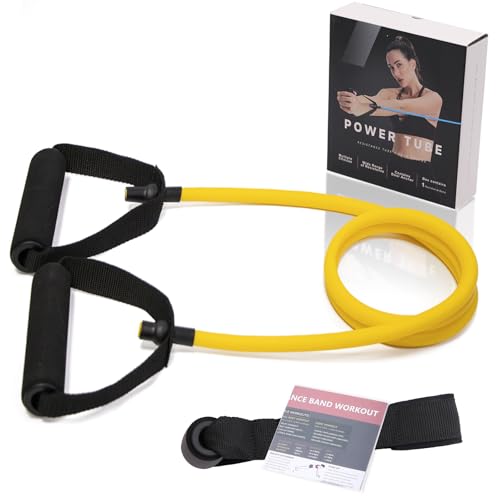 Resistance Bands with Handles for Working Out Women and Men, Exercise Bands with Door Anchor, Stretch Bands for Home Workouts, Simple Guide Included - color: Extra light-yellow-10 lbs