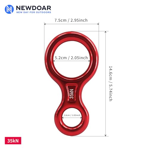 NewDoar Climbing Gear Downhill Equipment, Descender Rappel Rock Climbing Descending Belaying Equipment Rescue Figure 8 Descender Rigging Plate 35KN for Climbing Belaying and Rappeling Device - color: Red