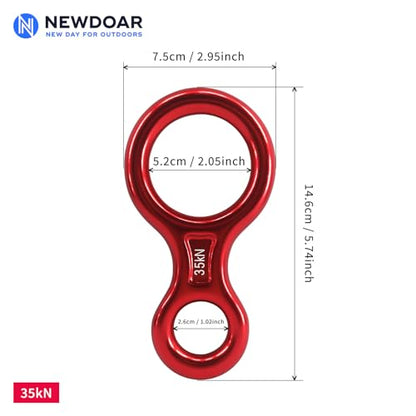 NewDoar Climbing Gear Downhill Equipment, Descender Rappel Rock Climbing Descending Belaying Equipment Rescue Figure 8 Descender Rigging Plate 35KN for Climbing Belaying and Rappeling Device - color: Red