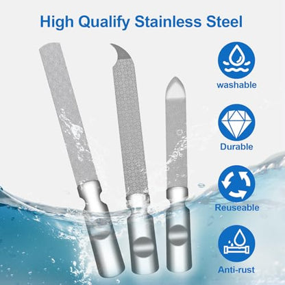 Stainless Steel Nail File (3 Pack) for Natural Nails, Metal Nail Files with Sharp Pointed Tip Fingernail File Sheath Case Double Sided Reusable Flat File Manicure Tool Home Salon Travel Use Men Women - size: 3 Pack Stainless Steel Nail File with PU Case