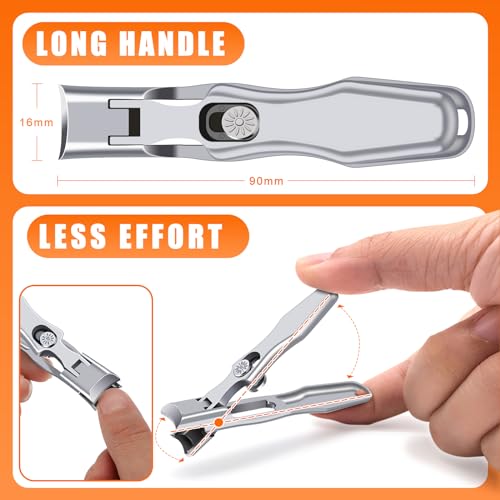 Nail Clippers for Men Thick Nails with Catcher, Heavy Duty Toenail Clippers for Seniors with Safety Lock & Wide Opening, Large Sharp Fingernail Clipper No Splash Nail Cutter Gifts for Men Women Adults - style: Silver Nail Clippers with Catcher