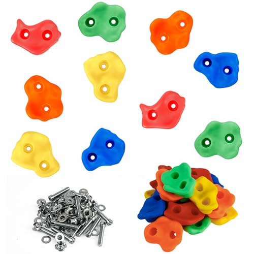 C CRYSTAL LEMON Rock Climbing Holds for Kids, Colorful Textured Rock Wall Climbing Rocks for Playground Indoor Outdoor Playset, Installation Hardware Included