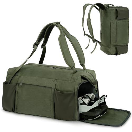 Gym Bag for Men with Shoes Compartment and Wet Pocket Convertible Duffle Bag and Gym Backpack Waterproof Sports Bags for Men with 2 Bottle Holders Weekender Overnight Bag-Dark Green - color: Dark Green, size: Large