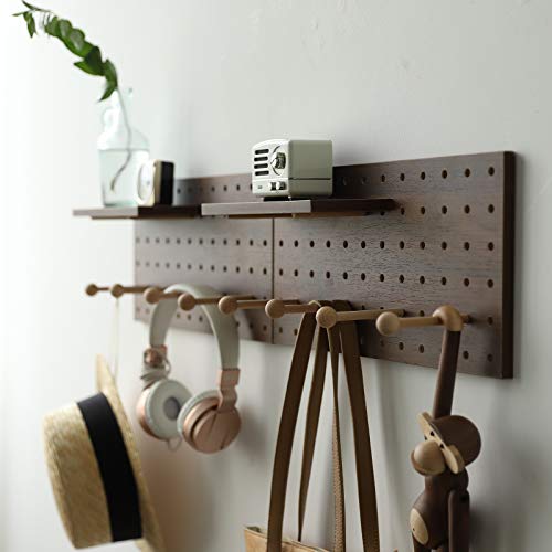 Wooden Pegboard Modular Display Organization Storage Wall Hooks Shelf(Color：Walnut) - color: walnut colored finish-B-2