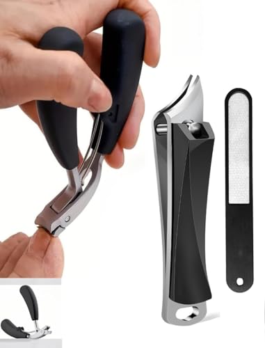 Heavy Duty Toe Nail Clippers for Men Angled Head for Seniors Thick Toenails | Toenail Clippers Stainless Steel Wide Jaws Opening Ergonomic Non-Slip Long Handle Nail Clippers Set（Silver） - color: A-3pc-silver