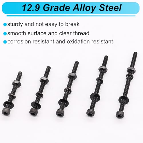 420PCS Black M3 Hex Socket Head Cap Screws, M3 x 30/35/40/45/50mm Metric Screws Bolts Nuts Washers Assortment Kit, 12.9 Grade Alloy Steel - size: M3 x 30/35/40/45/50mm, style: Socket Head