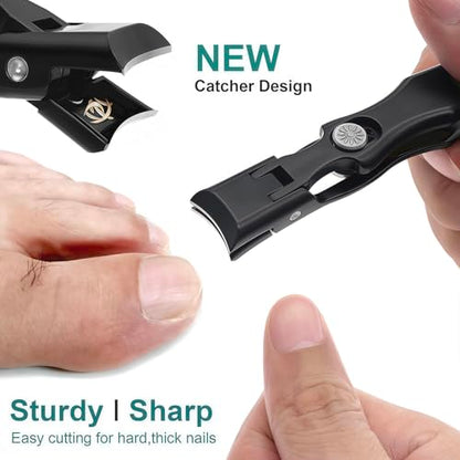 Nail Clippers with Wide Jaw, Safety Lock & Clippings Catcher, Great for Men Seniors Thick Toenails & Fingernail, No Splash Heavy Duty Stainless Steel Sharp Nail Cutter for Women, Black - color: Black