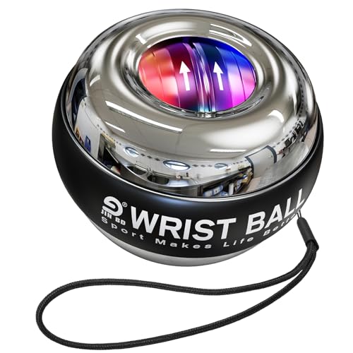 JIN BD Auto-Start Wrist Ball, Upgraded Gyroscopic Forearm Exerciser and Grip Trainer for Hand, Finger & Arm Strength Training, Wrist Strengthener with Storage Bag for Home Gym & Sports Fitness - color: Silver-Metal (Colorful Light)