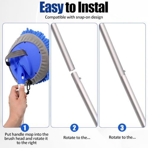 15° Curved Car Wash Brush with Long Handle 43" Extension Cleaning Mop Exterior Interior Carwash Duster 3-Section, 90° Pivoting Extralarge Microfiber Head for Scratch-Free Car, SUV & Truck (Blue) - color: Blue