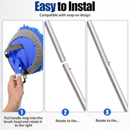 15° Curved Car Wash Brush with Long Handle 43" Extension Cleaning Mop Exterior Interior Carwash Duster 3-Section, 90° Pivoting Extralarge Microfiber Head for Scratch-Free Car, SUV & Truck (Blue) - color: Blue