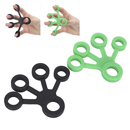 2pcs Silicone Finger Stretcher, Portable Elastic Hand Resistance Bands, Strengthener for Grip Strength Training, Gentle Hand Exerciser for Office & Travel (Dark Green + Black)