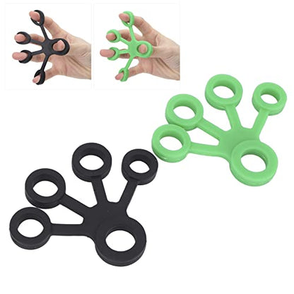 2pcs Silicone Finger Stretcher, Portable Elastic Hand Resistance Bands, Strengthener for Grip Strength Training, Gentle Hand Exerciser for Office & Travel (Dark Green + Black)