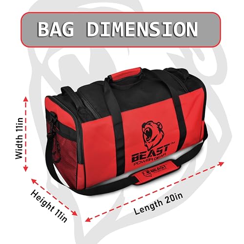 Beast Power Gear Gym Duffle Bag- Workout, Boxing, MMA, Sports Bag with Shoes Compartment and Adjustable Shoulder Strap for Men and Women (Red) - color: Red