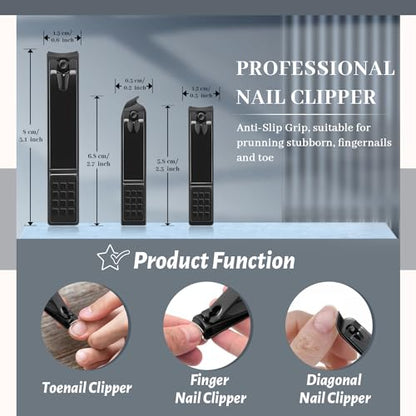 Manicure Set Nail Clipper Kit Pedicure Manicure Kit 12 In 1 Professional Pedicure Set Women Mens Personal Care Set with Travel Case Black - color: black