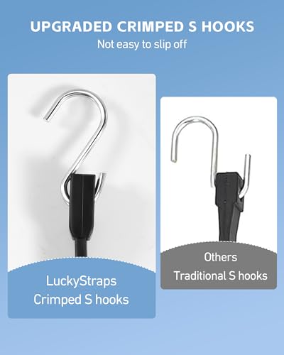 Lucky Straps 24 Inch Rubber Bungee Cords with S Hooks, 10 Pack, Black | 100% Rubber Tarp Straps with 1.9X Max Stretch, Weatherproof for Cargo, Vans, Trucks, Motorcycles and Outdoor Use - size: 24'', style: 100% Rubber