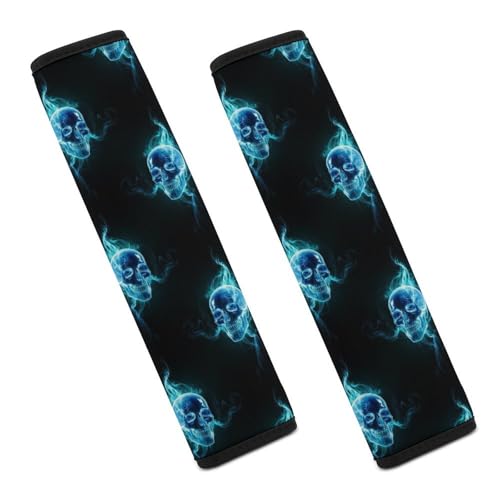 2 Pack Gothic Blue Skull Car Seat Belt Pad Soft Padded Automotive Seat Belt Protector for Child, Stroller Pushchair High Chair, Shock Absorption - color: Pattern 826