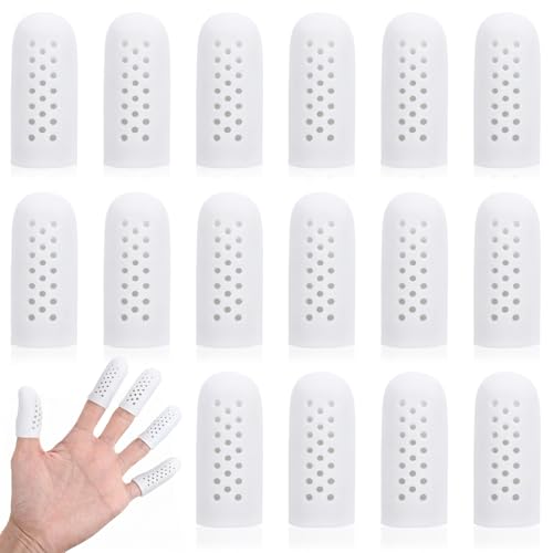 16 Pcs Silicone Finger Sleeve Gel Finger Cot with Air Holes Breathable Fingers Picking Prevention Anti Nail Protectors for Fingers Tips Toe Sleeves Protector for Wound Cracking - color: White