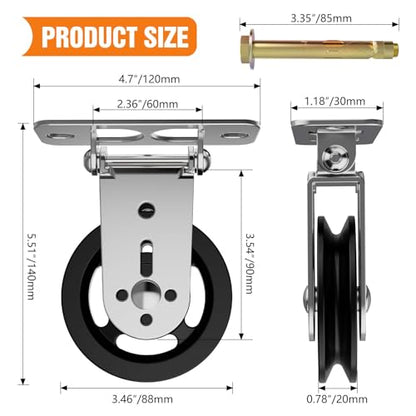 3.5 IN/88 MM Wall Mount Gym Pulley Weight System, 180° Rotation Silent Cable Pulley Wheel Block, Steel Bracket Cable Attachment for Squat Rack, Home Gym, DIY Fitness Equipment - color: Black-1pc