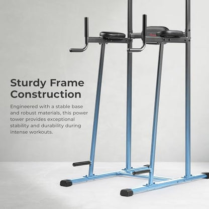 Sunny Health & Fitness Power Tower and Dip Station for Home Training | Multi-Function Strength Training, Pull-Up And Dip Stations, Padded Grips, Sturdy Frames, Captain's Chair