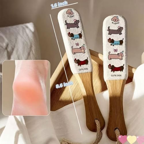 Foot File Callus Remover, Professional Pedicure Tool with Bamboo Handle, Gentle 120 Grit Exfoliator for Cracked Heels, Dead Skin & Corns, Cute Dog Pattern, Non-Slip Grip for Wet & Dry Use