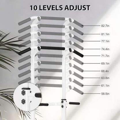 Adjustable Power Tower Pull Up Bar Dip Station, Free Standing Pull Up Rack Dip Station for Home Gym, 400LBS Capacity Height Heavy Duty Multi-Function Home Strength Training Fitness Workout Equipment - color: White