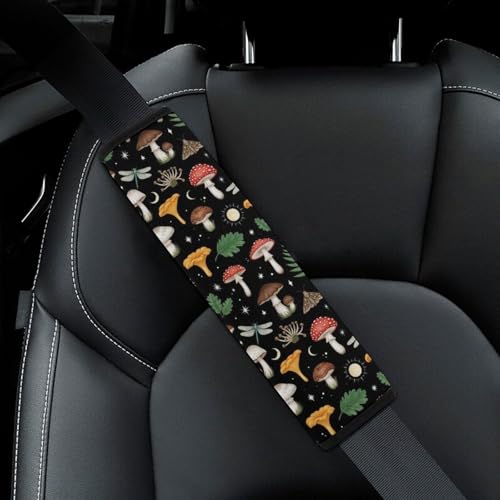 2PCS Moth Moon Wild Forests Mushrooms Seat Belt Shoulder Pad Soft Padded Harness Pads Strap for Adults and Children, All Vehicles, Anti-Slip Pad - color: Pattern 829